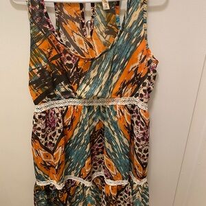 Women’s Multicolor Boho Print Sundress with Crochet Trim